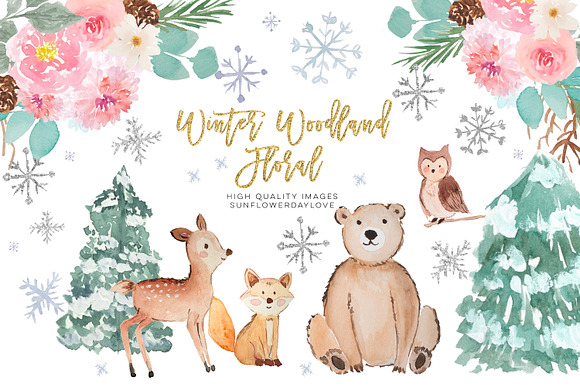 Winter Woodland Animals Clipart in Illustrations - product preview 2