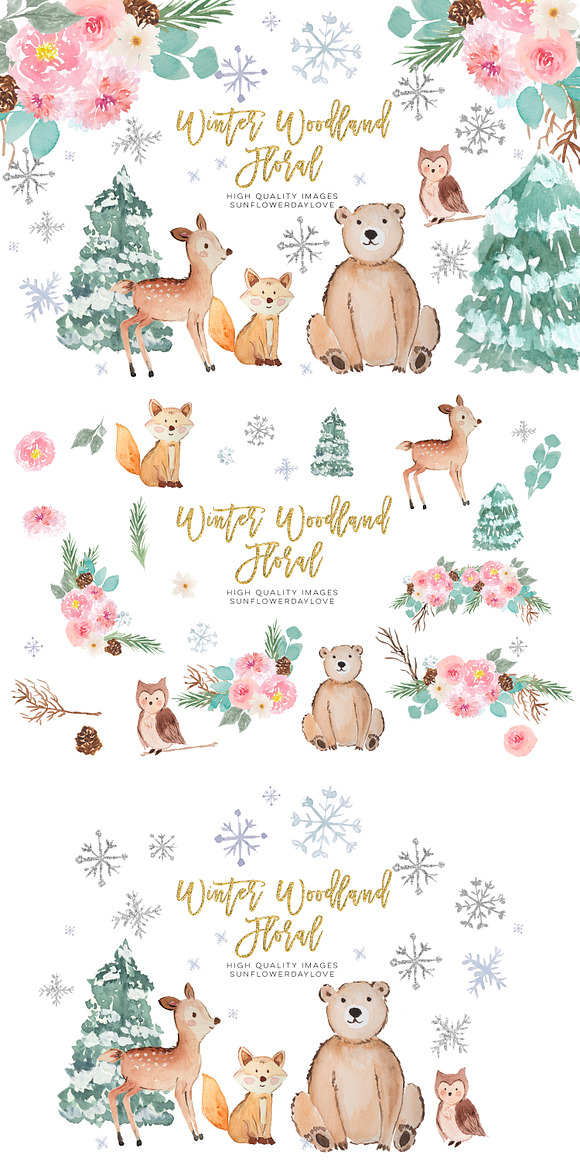 Winter Woodland Animals Clipart in Illustrations - product preview 3