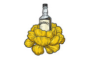 Whiskey bottle flower sketch vector