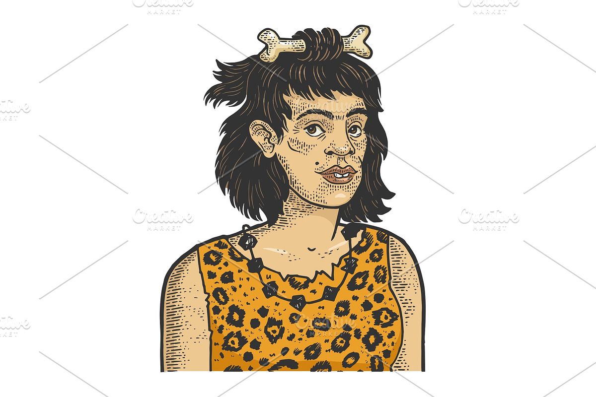 Primitive caveman woman sketch in Illustrations - product preview 8