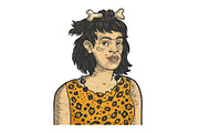 Primitive caveman woman sketch