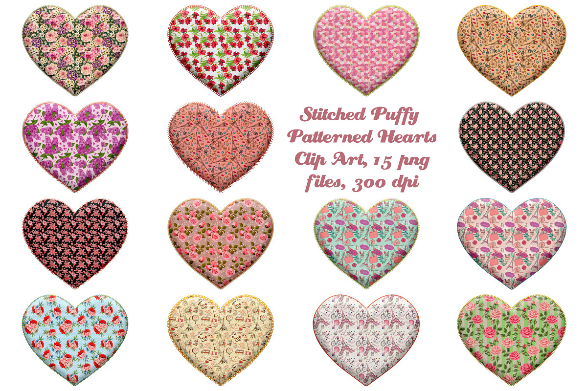 Stitch Puffy Pattern Hearts Clip Art in Illustrations - product preview 8
