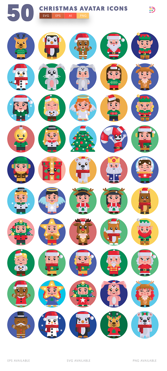 50 Christmas Avatar Icons in Christmas Icons - product preview 1