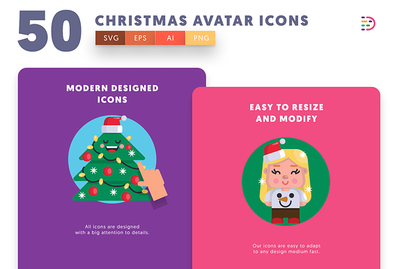 50 Christmas Avatar Icons in Christmas Icons - product preview 3