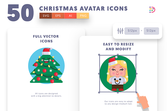 50 Christmas Avatar Icons in Christmas Icons - product preview 5