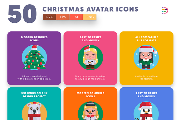 50 Christmas Avatar Icons in Christmas Icons - product preview 6