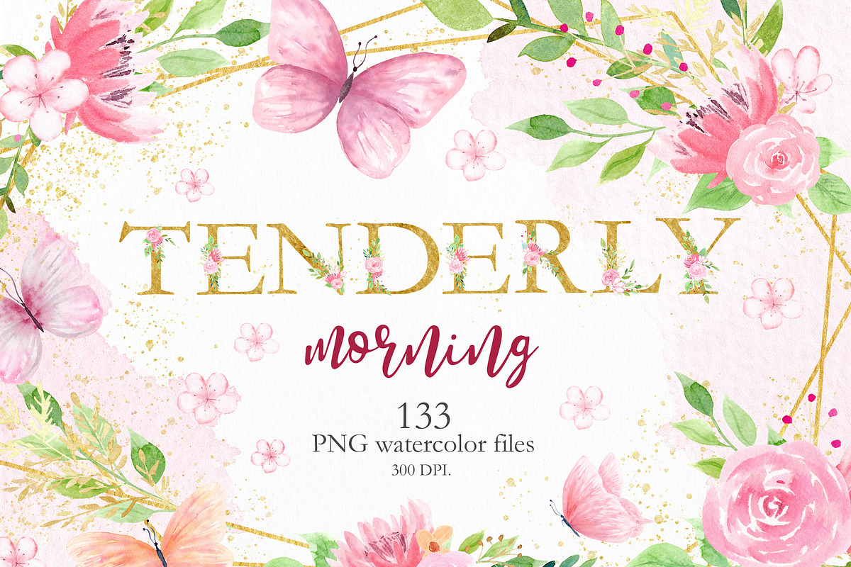 Watercolor Floral and Butterfly Set in Illustrations - product preview 8