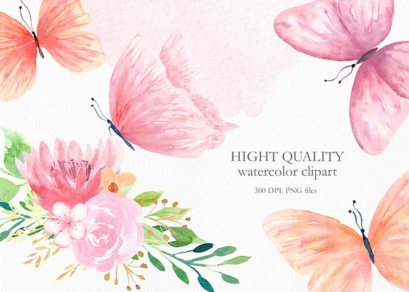 Watercolor Floral and Butterfly Set in Illustrations - product preview 7