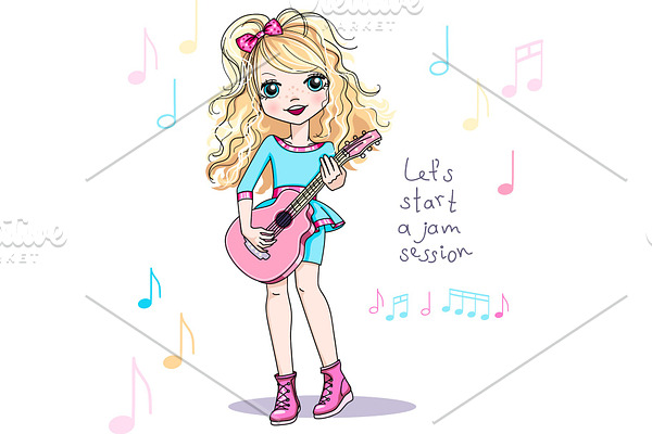 Vector girl playing guitar