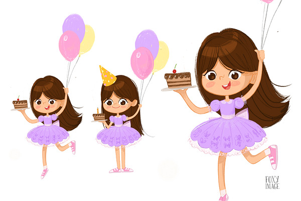 Girl With The Cake and Balloons