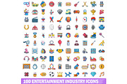100 entertaiment industry icons set,
