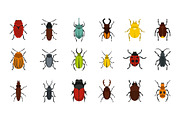 Bugs icon set, flat style