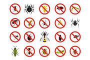 Insects icon set, flat style