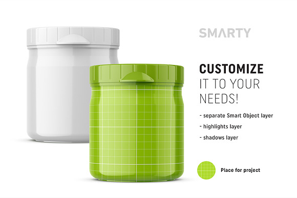 Glossy plastic jar mockup in Product Mockups - product preview 1