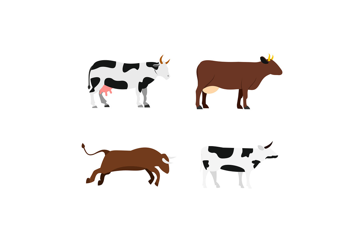 Cow icon set, flat style in Illustrations - product preview 8