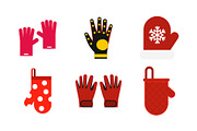 Gloves icon set, flat style