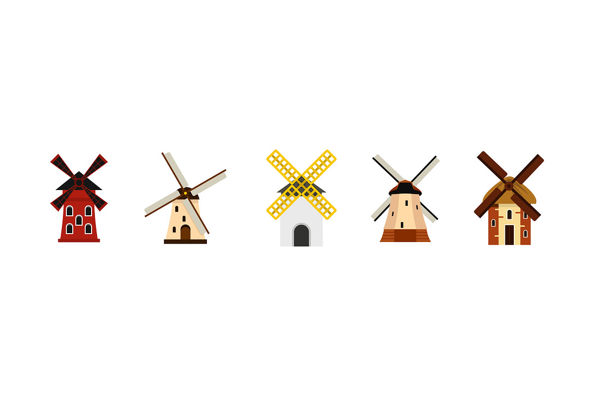 Wind mill icon set, flat style in Illustrations - product preview 8