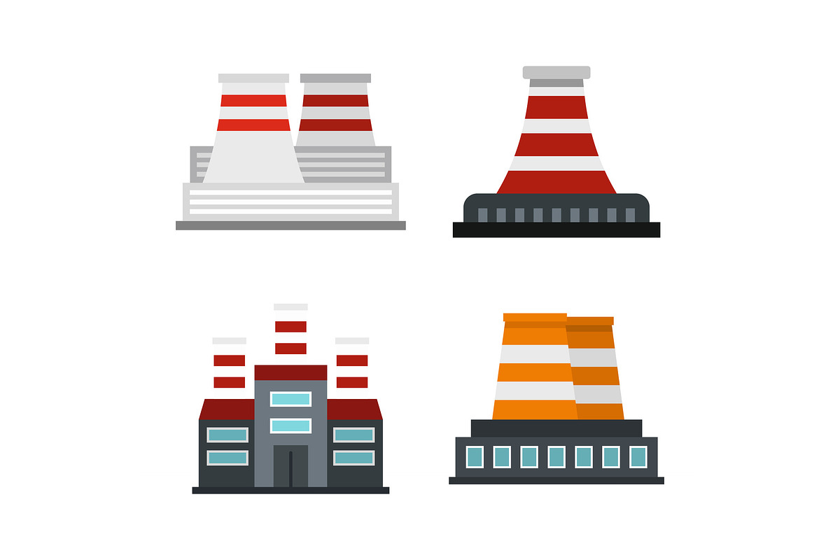 Power plant icon set, flat style in Illustrations - product preview 8