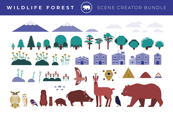 Forest Wildlife Scene Creator Pack in Illustrations - product preview 1