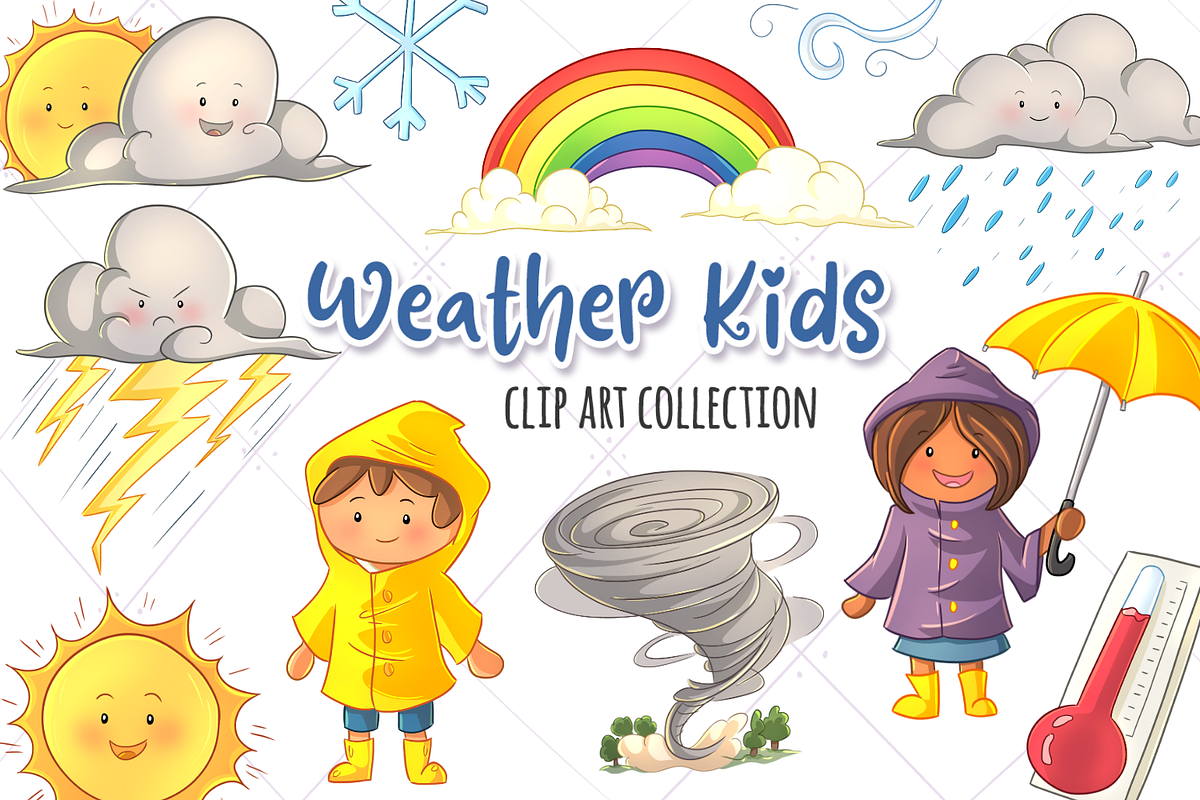 Weather Kids Clip Art Collection in Illustrations - product preview 8
