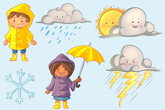 Weather Kids Clip Art Collection in Illustrations - product preview 2
