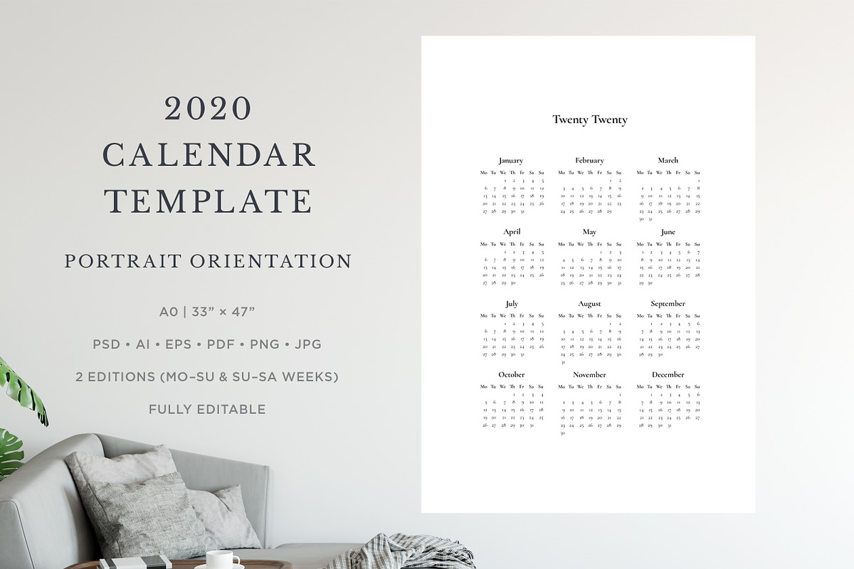 2020 Yearly Calendar Template in Stationery Templates - product preview 8