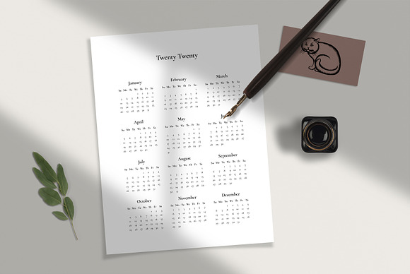 2020 Yearly Calendar Template in Stationery Templates - product preview 3