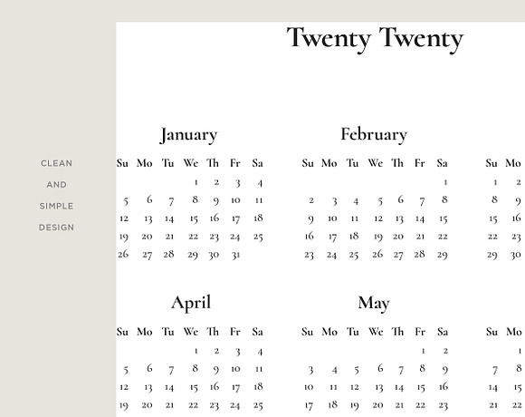 2020 Yearly Calendar Template in Stationery Templates - product preview 6