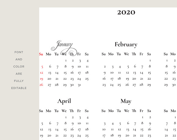 2020 Yearly Calendar Template in Stationery Templates - product preview 7