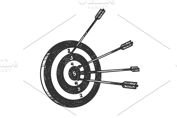 Target with arrows sketch engraving