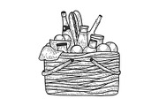 Picnic basket with food sketch