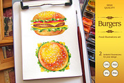 Watercolor Hamburger illustrations