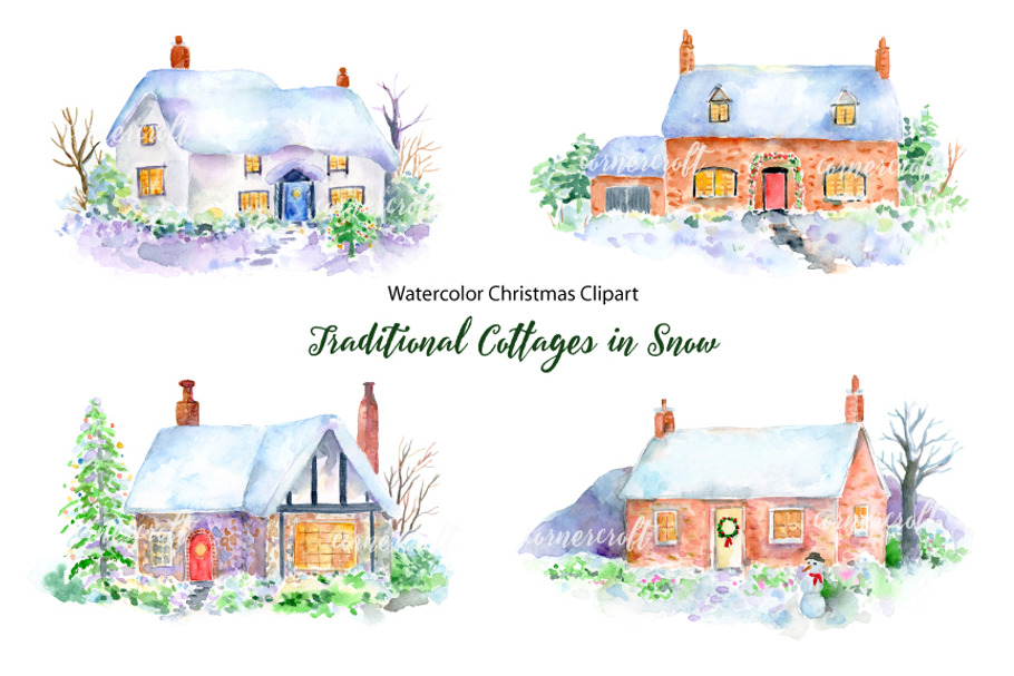 Christmas Cottage in Snow Clipart