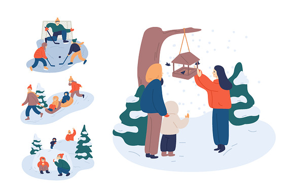Winter family activities scenes in Illustrations - product preview 1