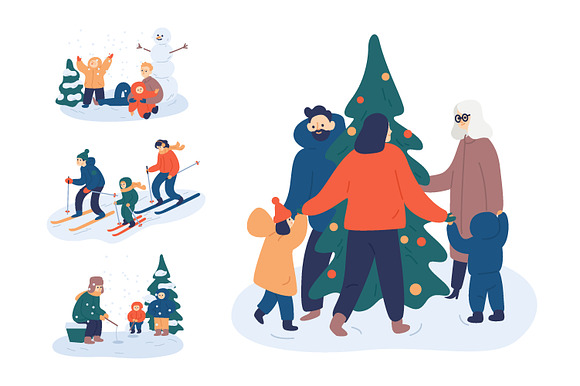 Winter family activities scenes in Illustrations - product preview 2