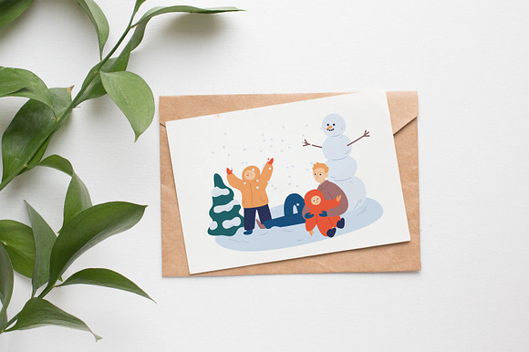 Winter family activities scenes in Illustrations - product preview 3