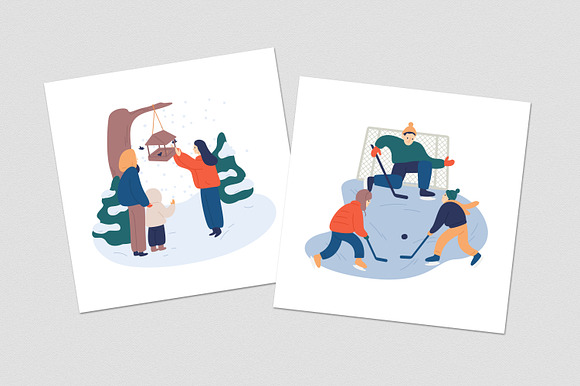 Winter family activities scenes in Illustrations - product preview 4