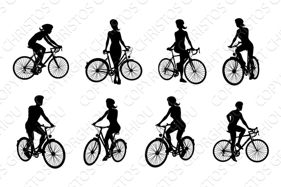 Bike and Bicyclist Silhouettes Set in Illustrations - product preview 8