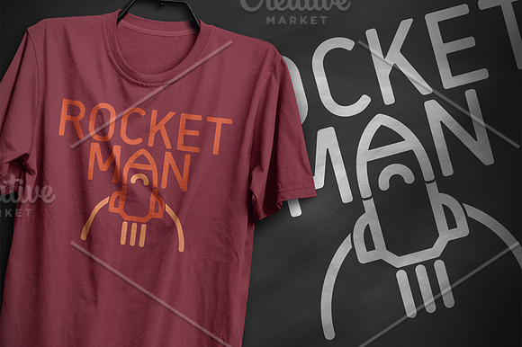 Rocket Man Typography T-Shirt Design in Illustrations - product preview 3