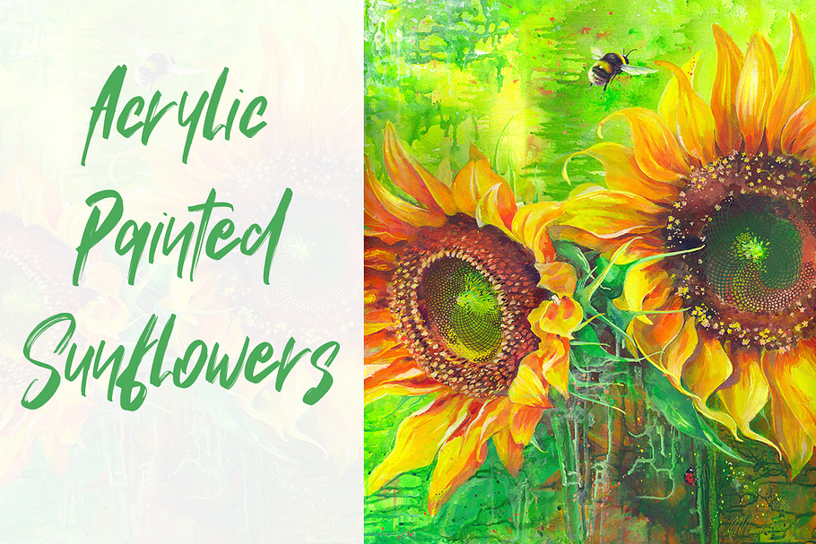 Acrylic Painted Suflowers Art in Illustrations - product preview 8