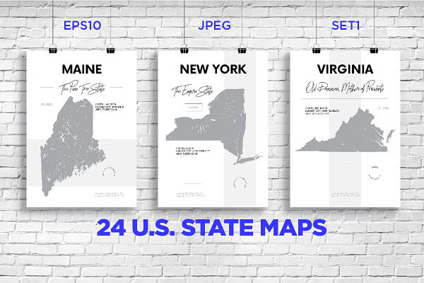 U.S. State Maps | Poster set 1