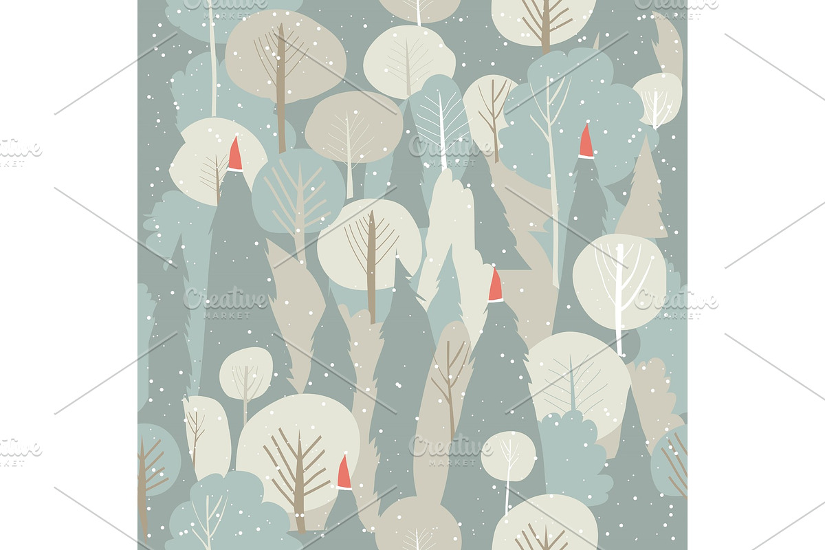 Seamless vector winter forest in Illustrations - product preview 8