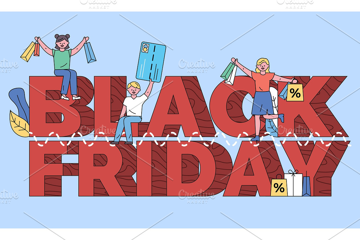 Black Friday Sale People with Bags in Illustrations - product preview 8