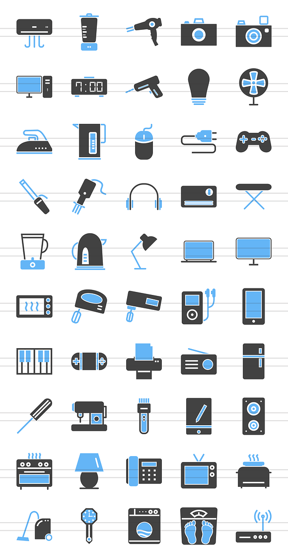 50 Home Electronics Blue&Black Icons in Graphics - product preview 1