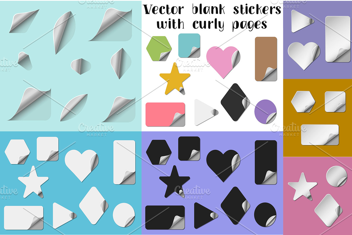 Vector Curly Pages Blank Stickers in Stationery Templates - product preview 8