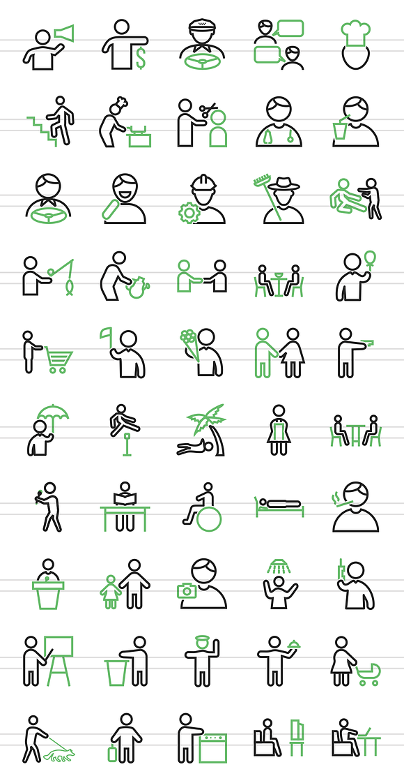 50 Activities Green & Black Icons in Graphics - product preview 1