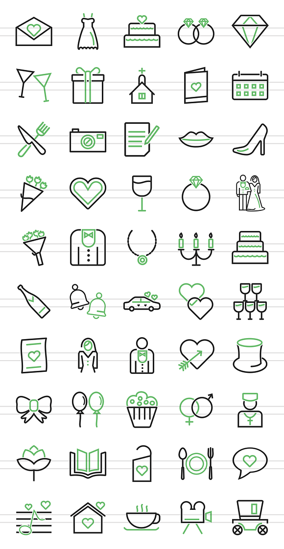 50 Wedding Green & Black Icons in Graphics - product preview 1
