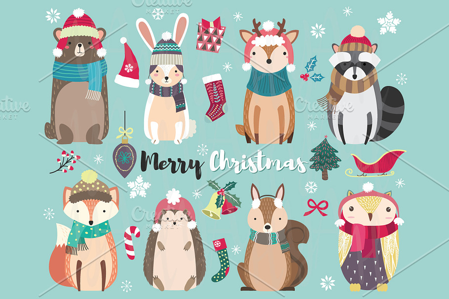 Christmas Cute Animal Collections in Illustrations - product preview 8