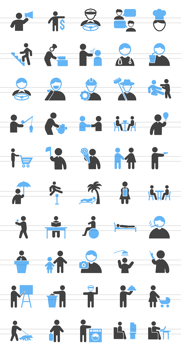 50 Activities Blue & Black Icons in Graphics - product preview 1