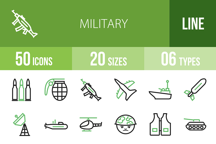 50 Military Green & Black Icons